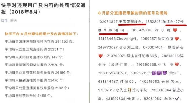 快手公示封禁名单