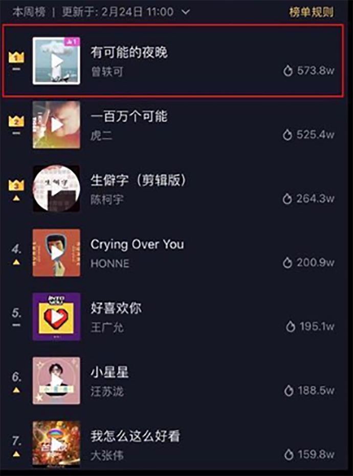 抖音大火歌曲排行