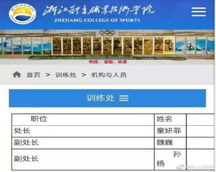 浙江体校官网表明孙杨副处长身份