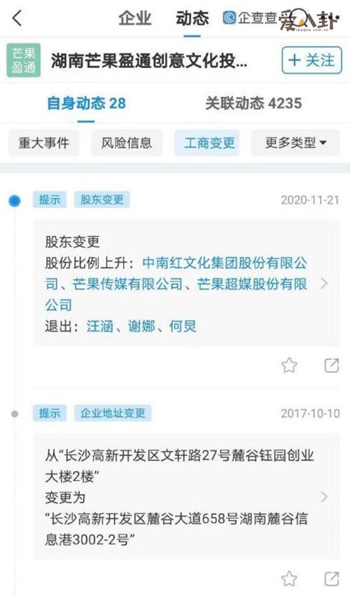 汪涵何炅谢娜退出芒果关联公司 