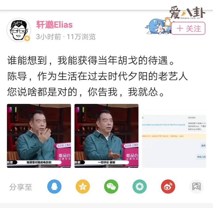 陈凯歌举报B站众多up主